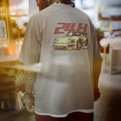 MADEN Retro gewaschenes Racing Grafik T-Shirt mit kurzen Ärmeln