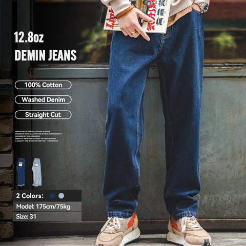 MADEN Men’s 12.8oz Straight-Leg Jeans – Classic Baggy “Dad” Fit