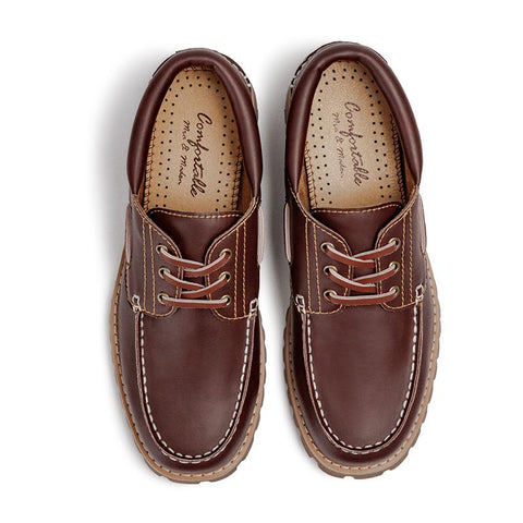 MADEN Men’s Retro Brown Boat Loafers