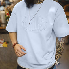 Camiseta de algodón pesado con estampado de letras en relieve 3D MADEN
