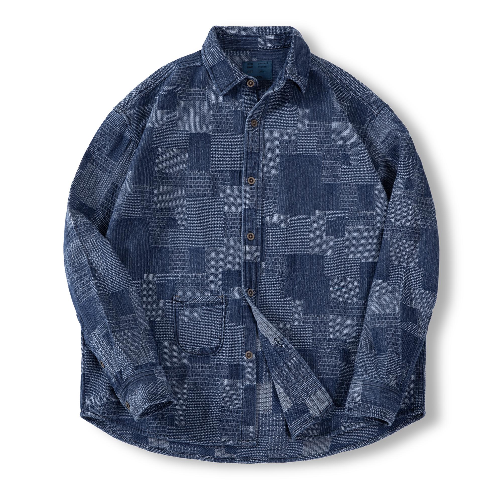 MADEN Boro Denimhemd mit Jacquard-Patchwork