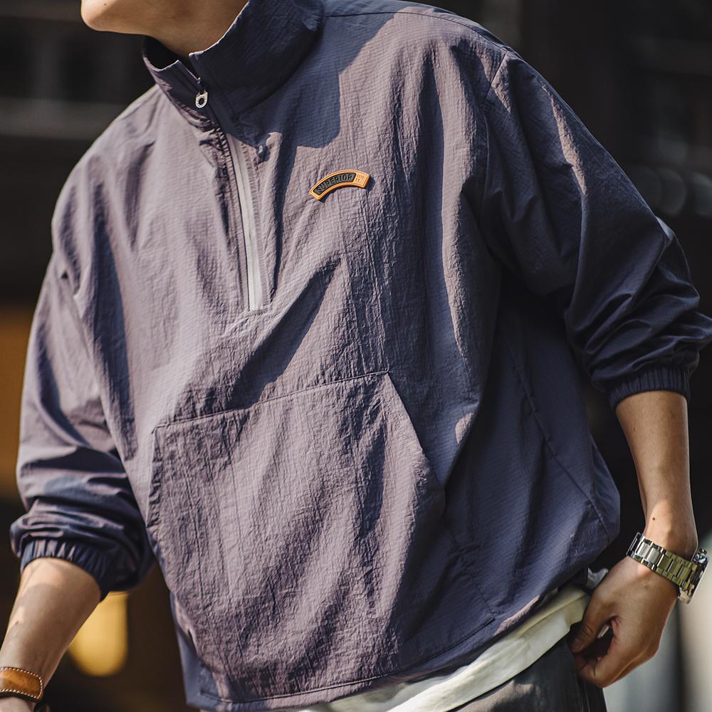 MADEN Retro Nylon-Sportjacke mit halbem Reißverschluss