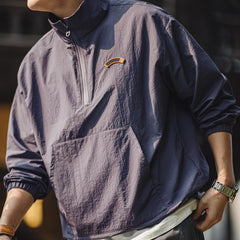 MADEN Retro Nylon-Sportjacke mit halbem Reißverschluss