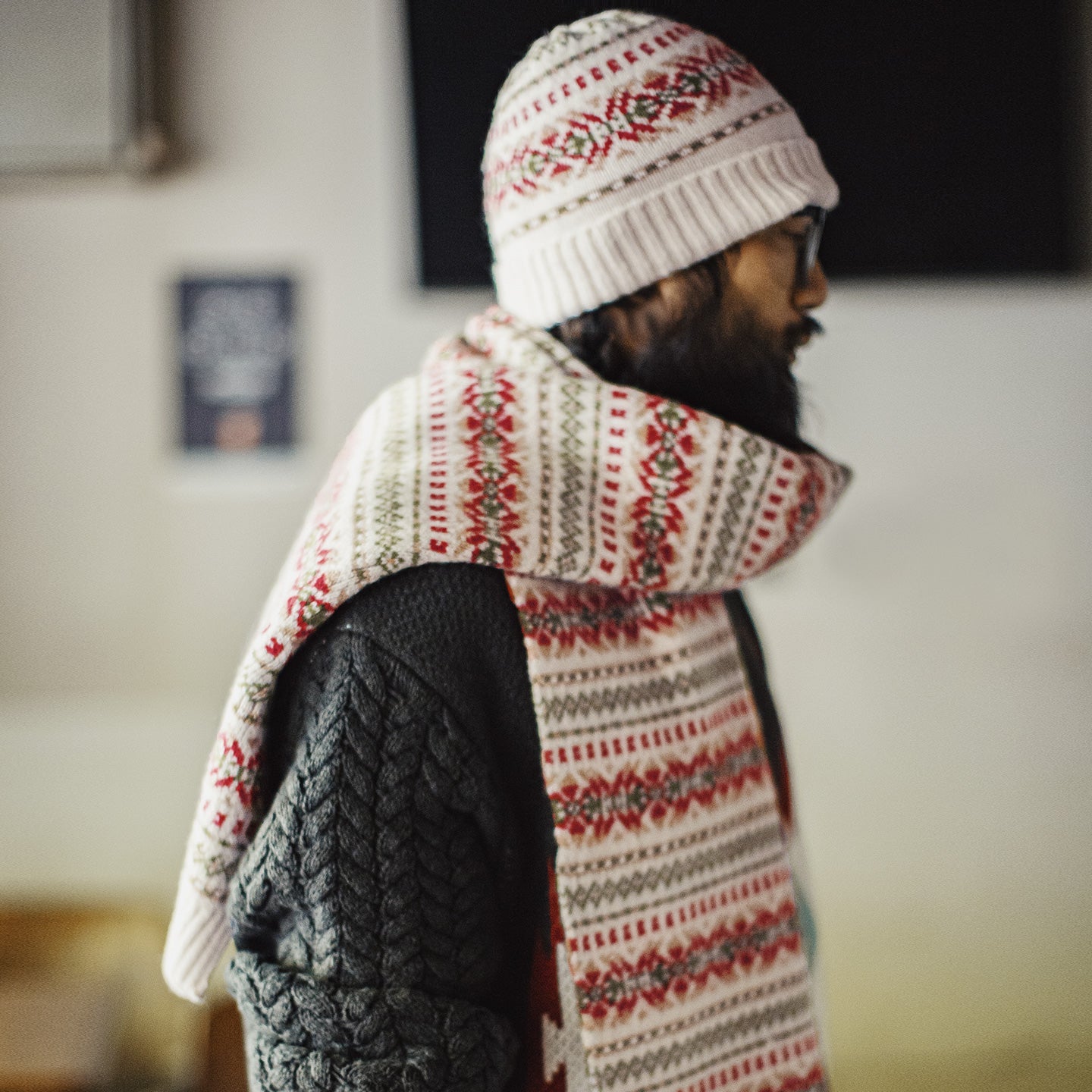 MADEN Fair Isle Strickschal- und Mützenset