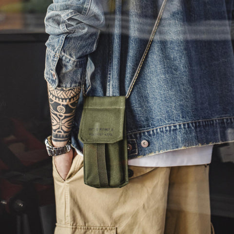 MADEN Mini Crossbody Bag Vintage Army Green Canvas Messenger Handytasche Lässige Pendler-Umhängetasche Outdoor DailyCarry 