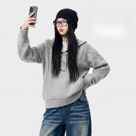 MADEN 뿔 단추 달린 후드 스웨터