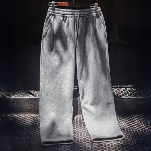 MADEN Men’s Gray Fleece Sweatpants – Thick Straight-Leg Winter Pants adjustable Drawstring