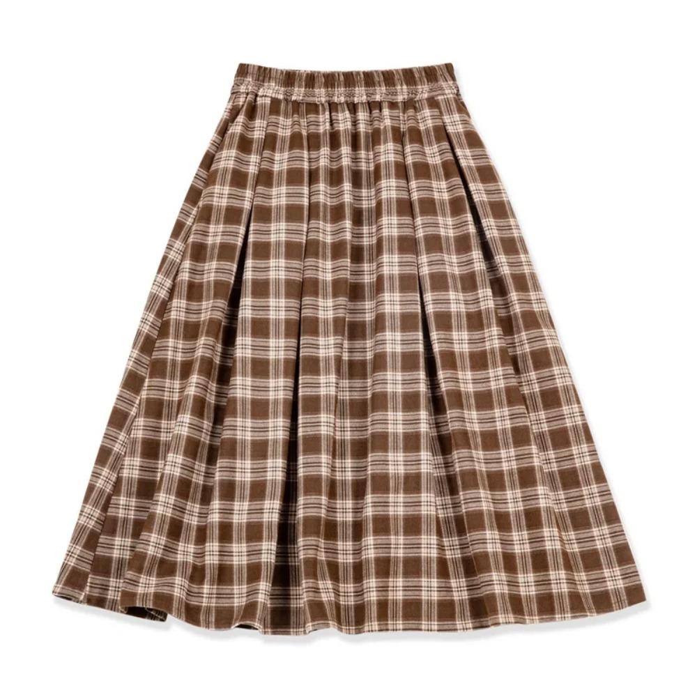 Maden Damen Kariert Rock - Vintage entspannter hoher Bund
