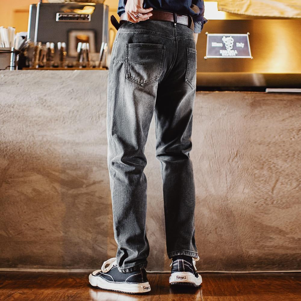 MADEN Men's 13oz Washed Gray Straight-Leg Jeans