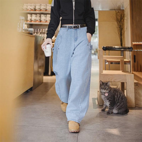 MADEN Boxyfit Deconstructed Retro Unbagged Washed Jeans High Street Dance Straight Wide Leg Pants Spring Women