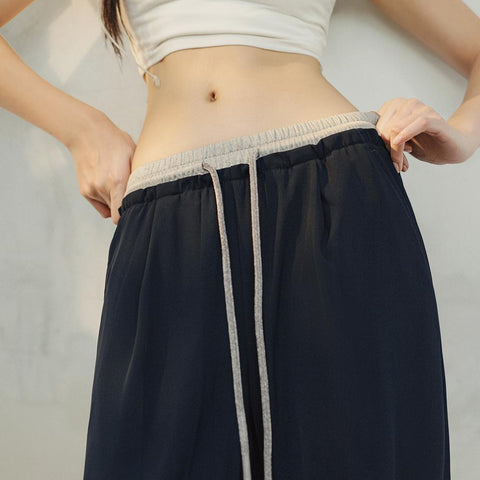 Pantalones de pierna ancha azul marino MADEN para mujer, ajuste holgado, cintura elástica, pantalones casuales, pantalones largos hasta el suelo con caída, pantalones cómodos