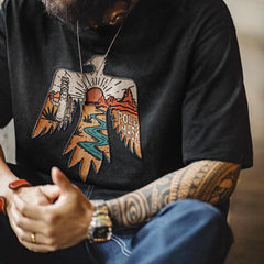 Camiseta MADEN Thunderbird con Estampado de Bordado para Hombre Algodón de Calidad Manga Corta Estilo Retro Verano Nuevo 2025