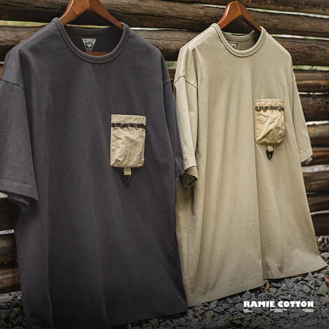 MADEN カジュアル屋外用綿100％切り替えポケット付き半袖男性用機能的スタイルTシャツ