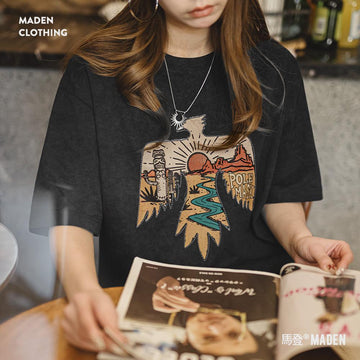 MADEN Women's Thunderbird Embroidery Heavyweight Cotton T-Shirt