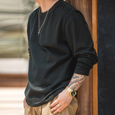 MADEN Men’s 300gsm Heavyweight Long-Sleeve Tee – 100% Cotton Basic