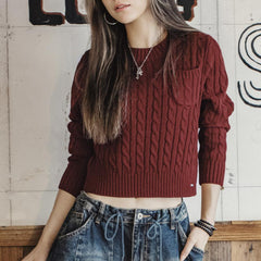 MADEN Grob gestrickter Rippstrick Rundhals Pullover