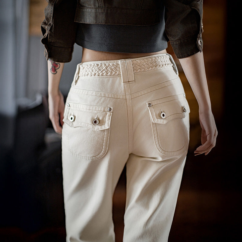 MADEN Mid-Rise Slim Flare Cotton Trousers