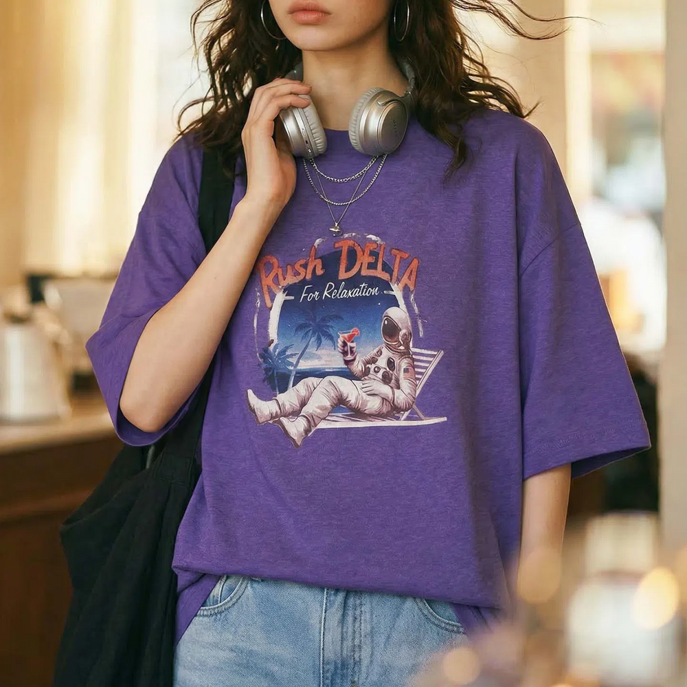 MADEN Women's Purple Lace Print Tee