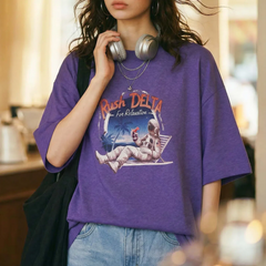 MADEN Women's Purple Lace Print Tee