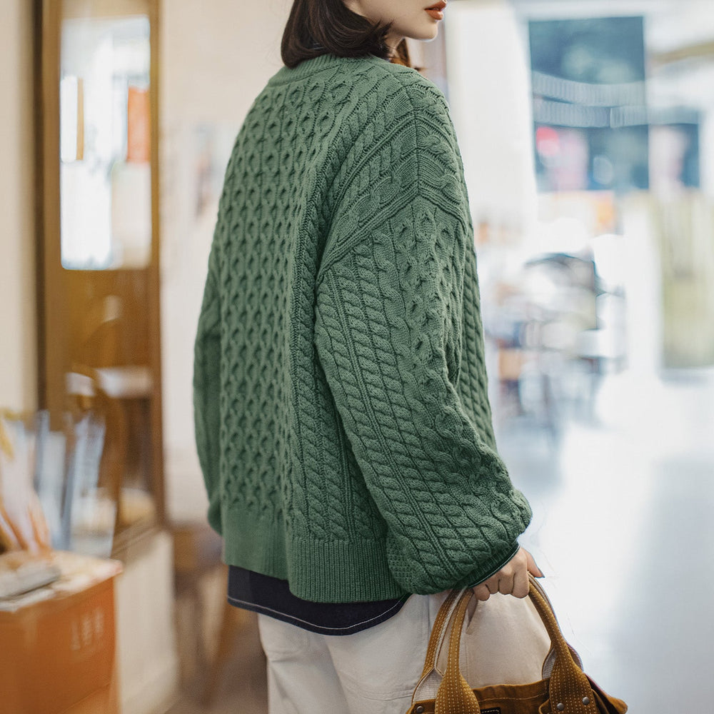 MADEN Cable Knit Wool Blend Crewneck Sweater