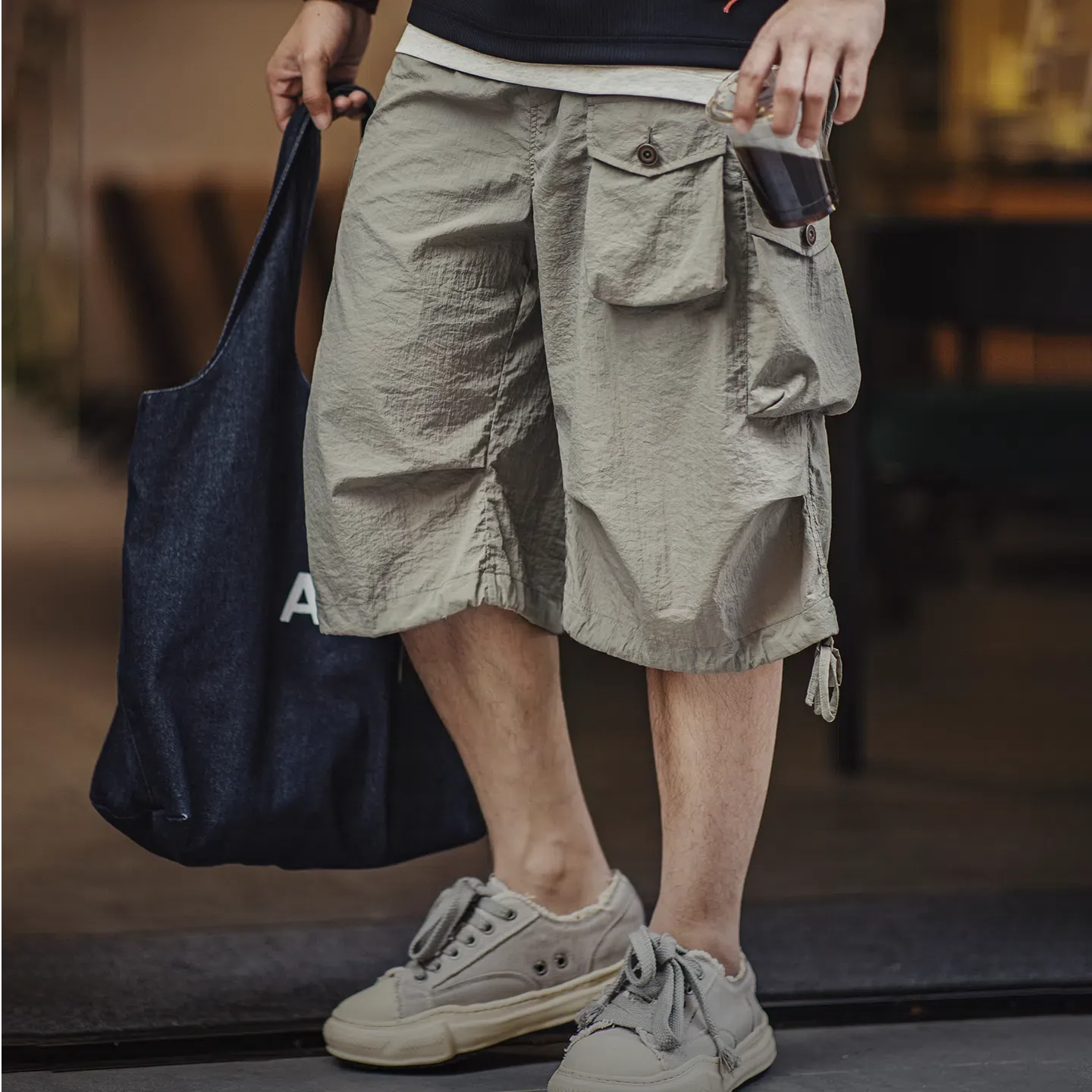 MADEN Cotton Twill Cargo Shorts with Six Pockets