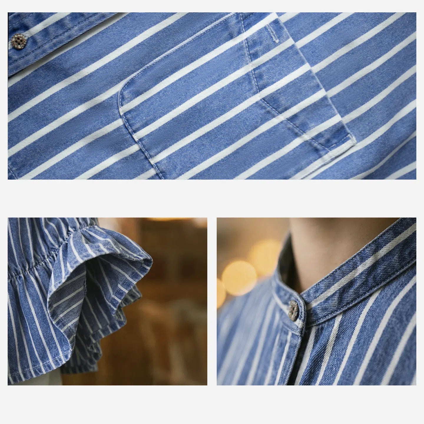 MADEN Women's Denim Stripe Crop Shirt