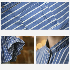 MADEN Women's Denim Stripe Crop Shirt