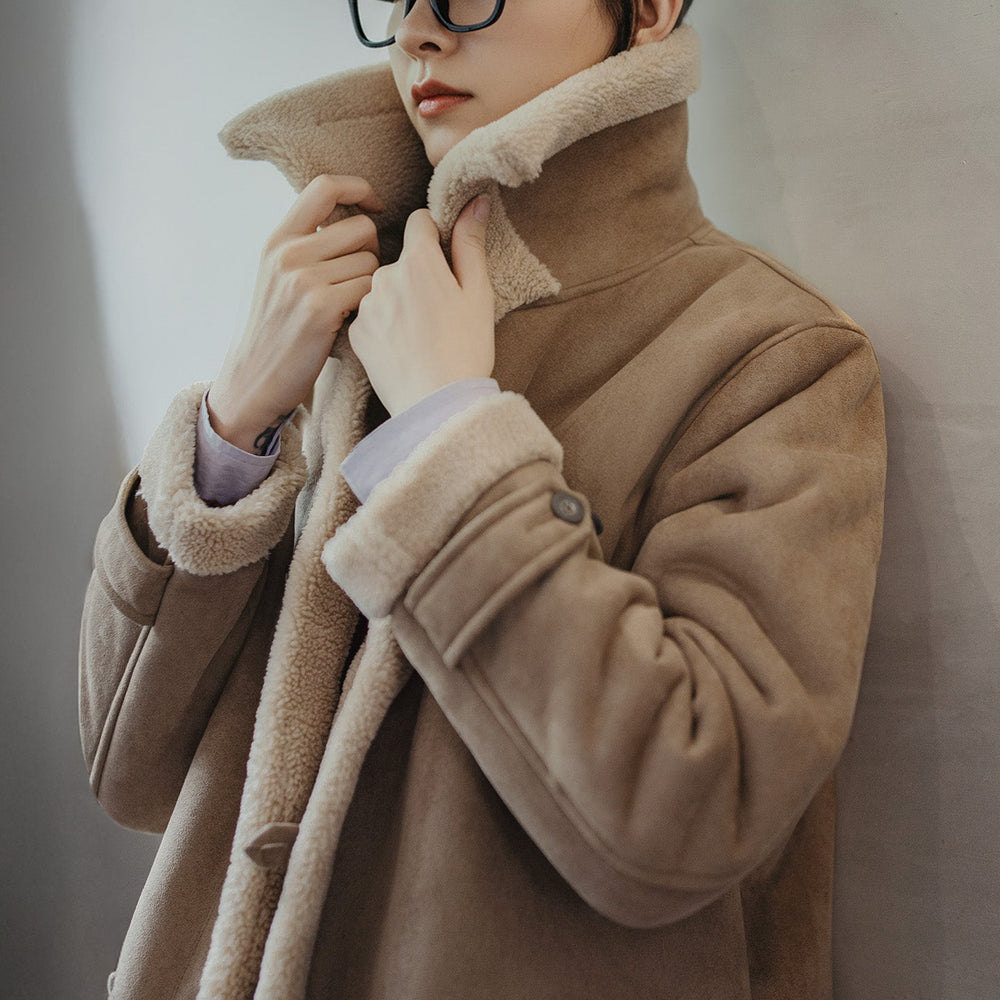 MADEN Suede-Look Sherpa-Lined Mid-Length Jacket