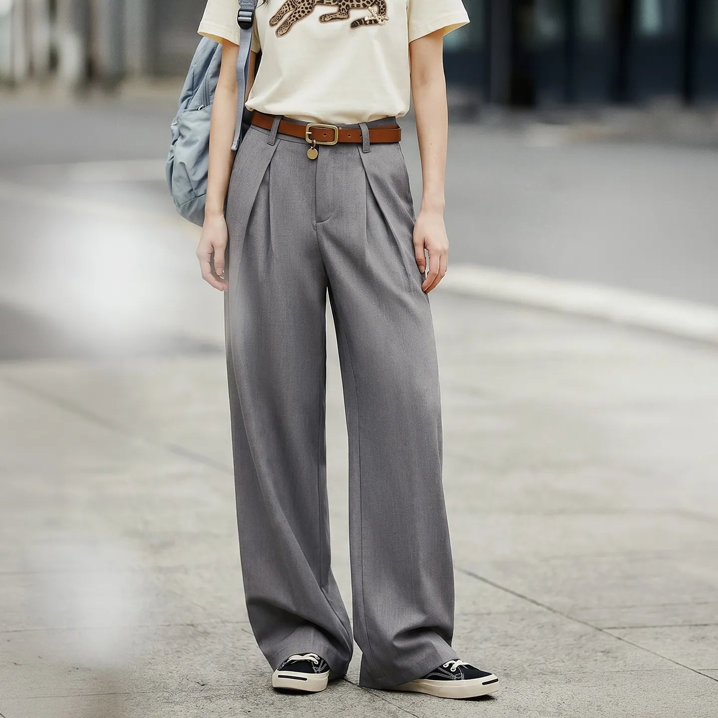 MADEN Women's High-Waist Straight-Leg Trousers