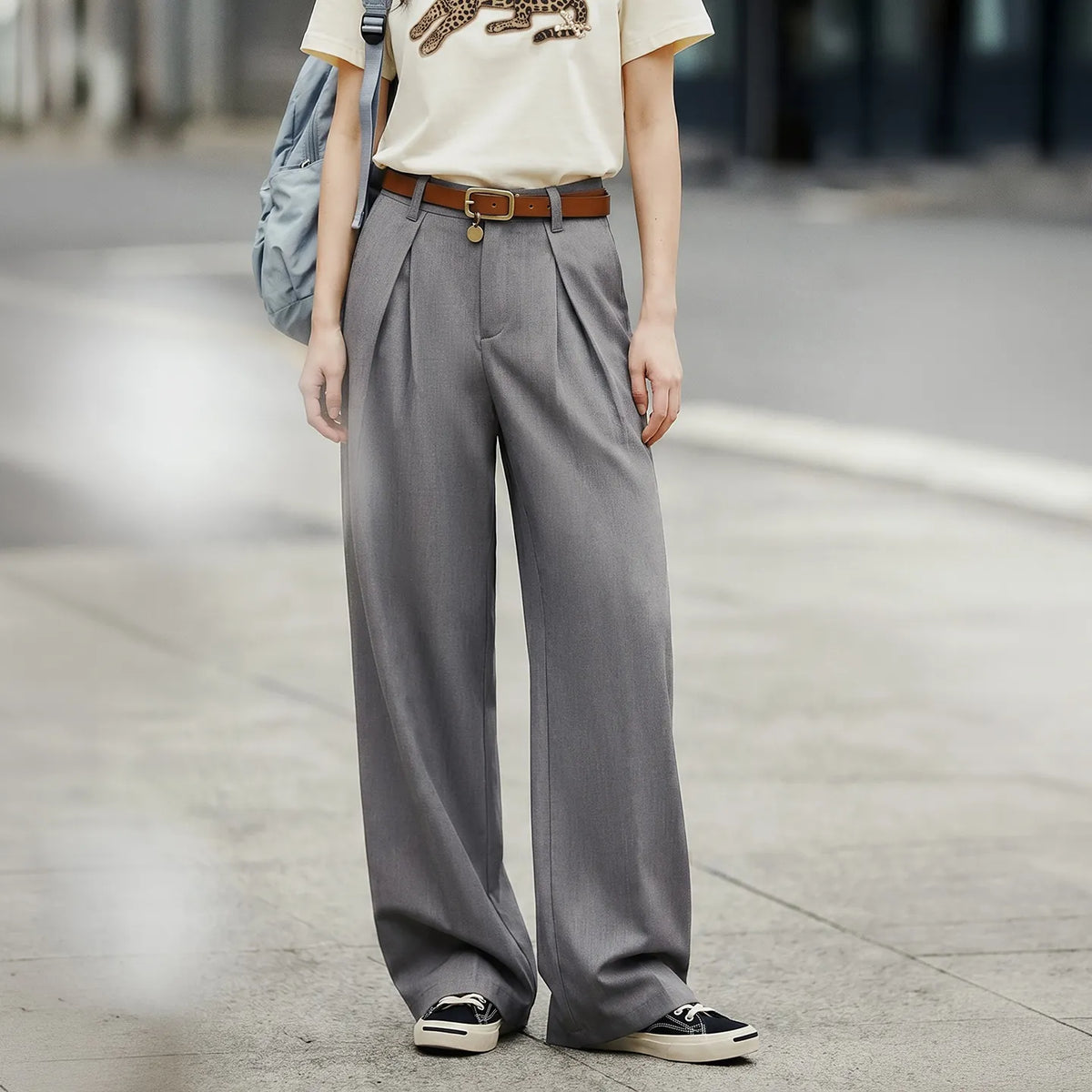 MADEN Women's High-Waist Straight-Leg Trousers