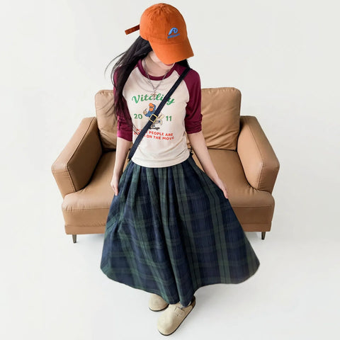 MADEN Seersucker Plaid A-Line Skirt - Cotton 100%