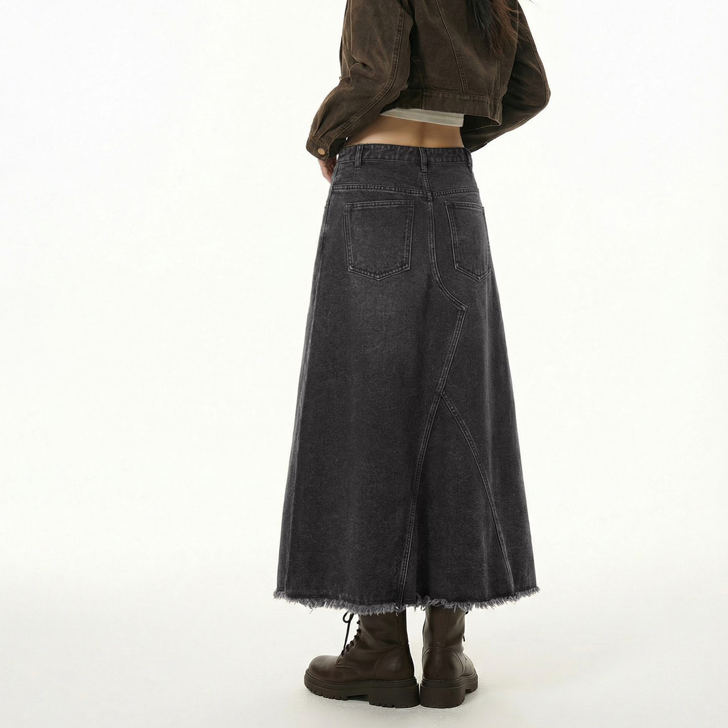 MADEN Ash Grey Split Denim Skirt