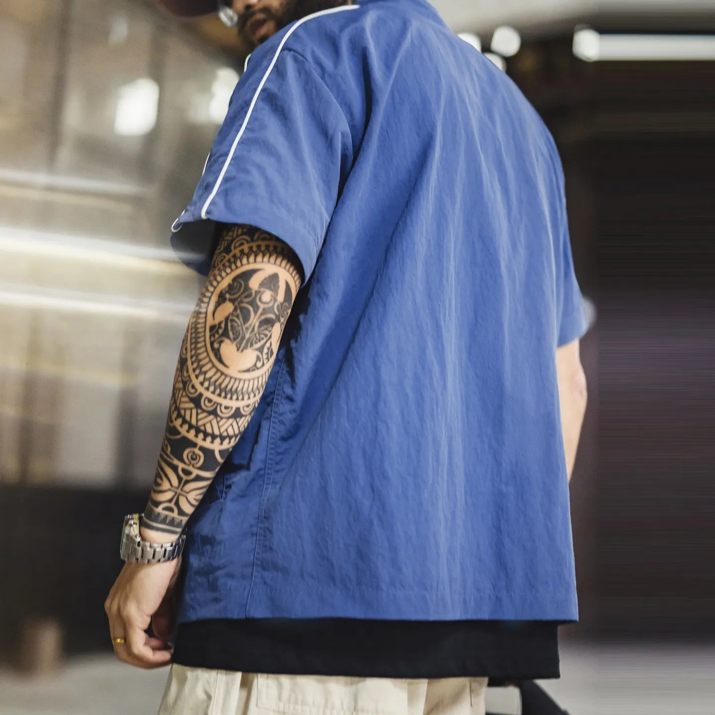 MADEN Contrast Stitch Cityboy Short-Sleeve Coach Jacket