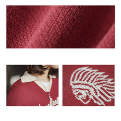 MADEN Retro Burgundy Color-Block V-Neck Sweater