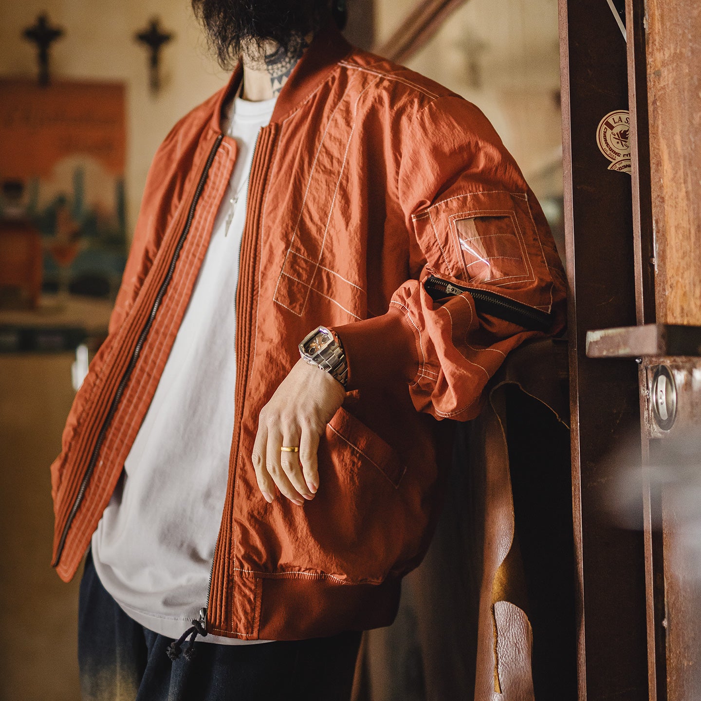 MADEN Orange MA1 Bomber Jacket