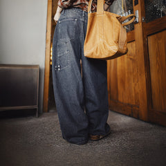MADEN 15oz Patchwork Wide-Leg Denim Cargo Pants