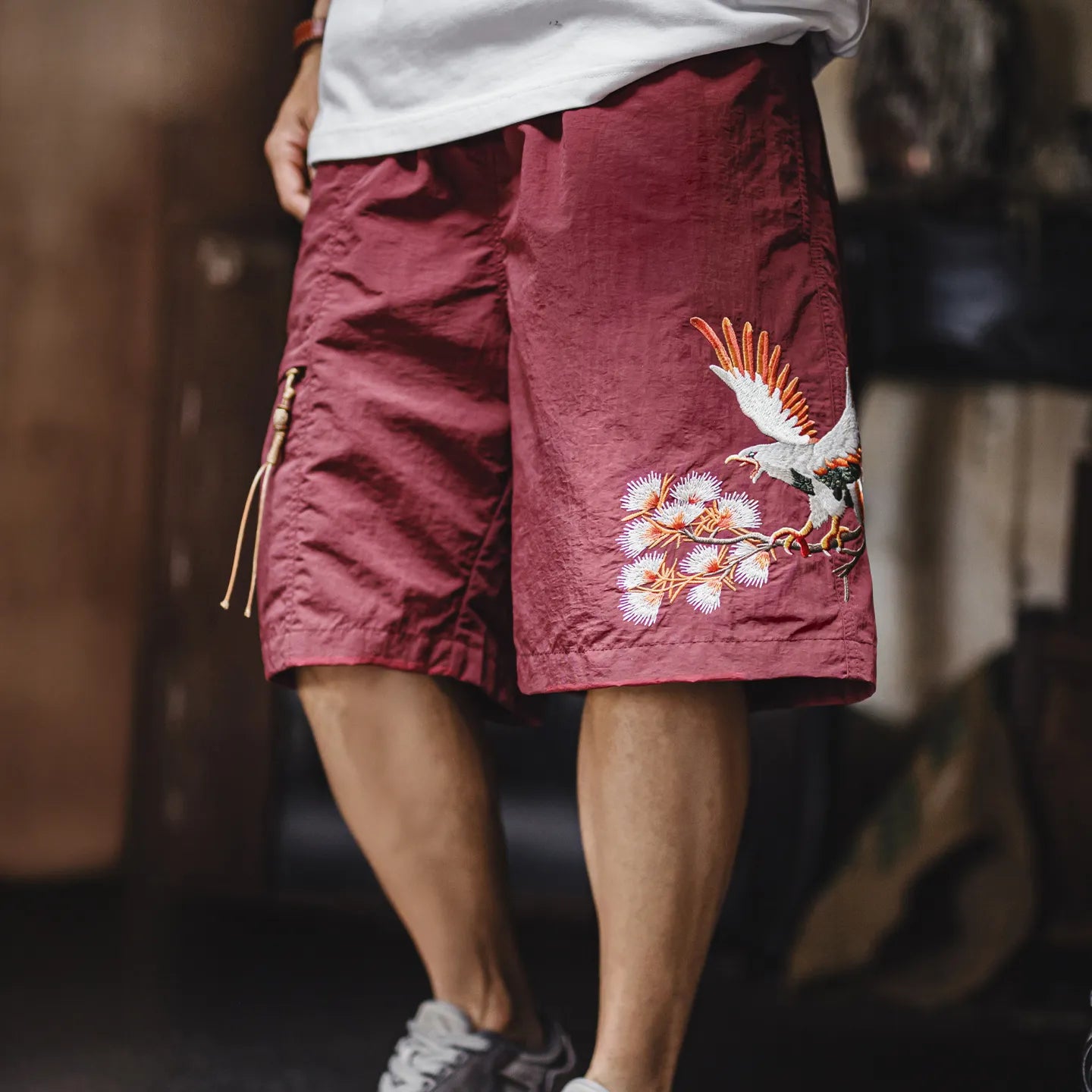 MADEN Red Sukajan Embroidery Taslan Shorts