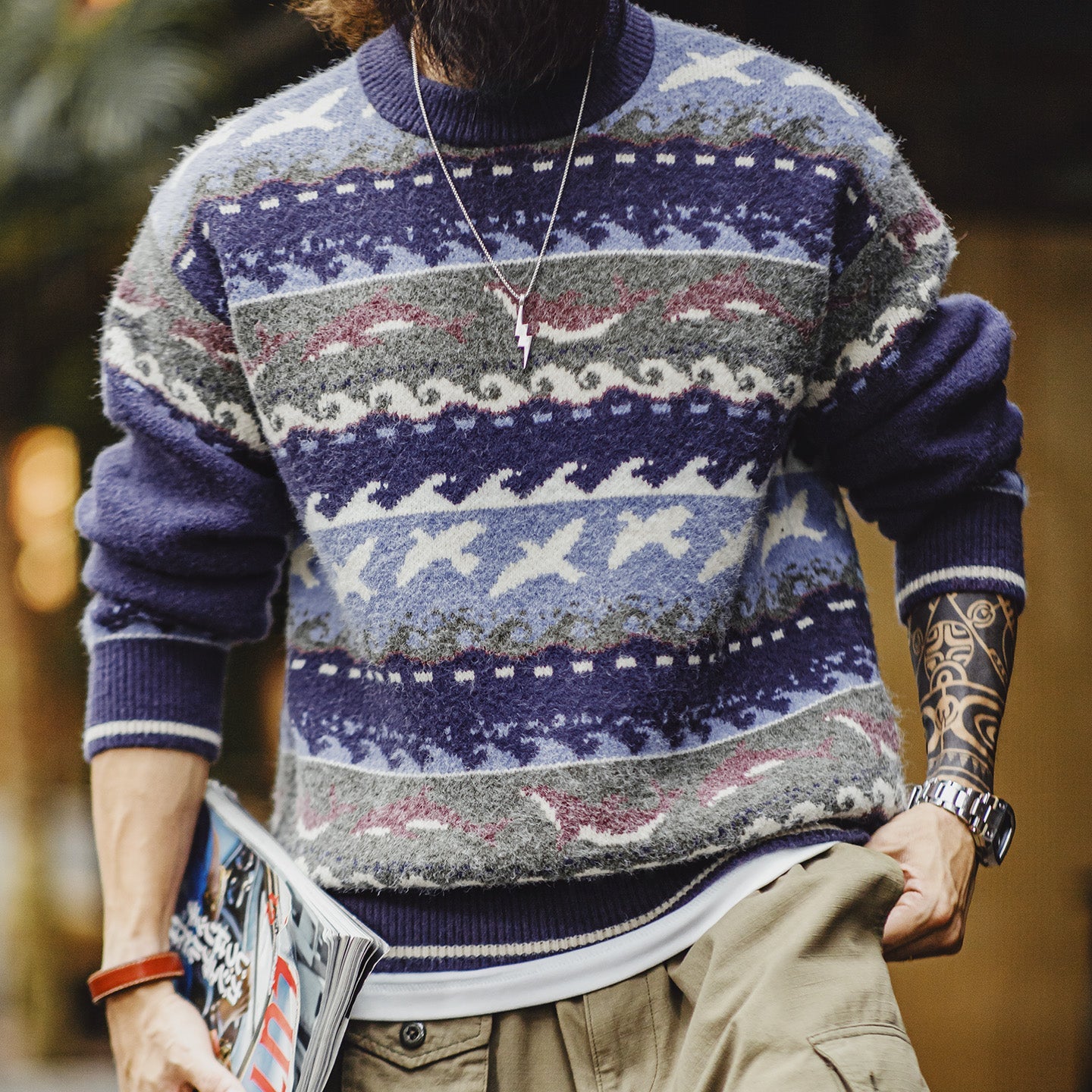 MADEN Men's Fair Isle Knit Sweater