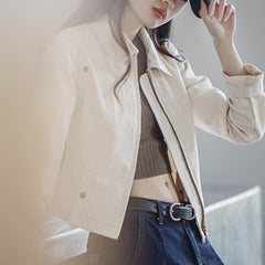 MADEN White Waist-Cinching Lapel Workwear Jacket