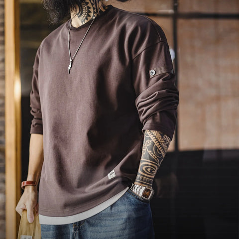 MADEN Ribbed V-neck Long Sleeve T-Shirt