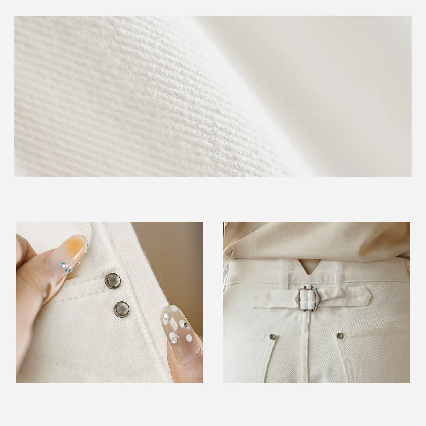 Jeans blancos de mezclilla para mujer MADEN - hebilla trasera