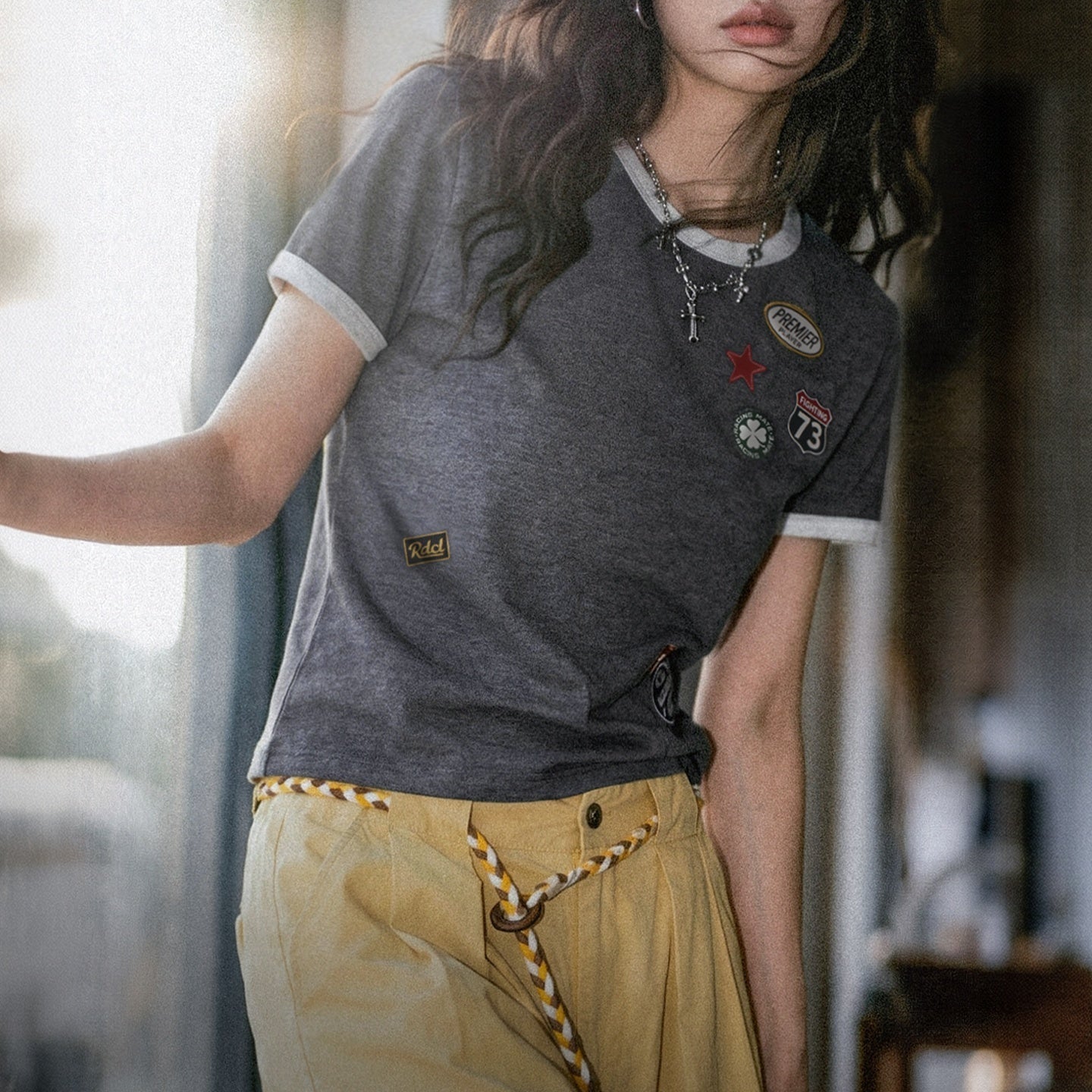 MADEN Women's Patchwork Short-Sleeve T-Shirt