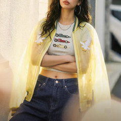 Chaqueta Sukajan de organza bordada transparente MADEN