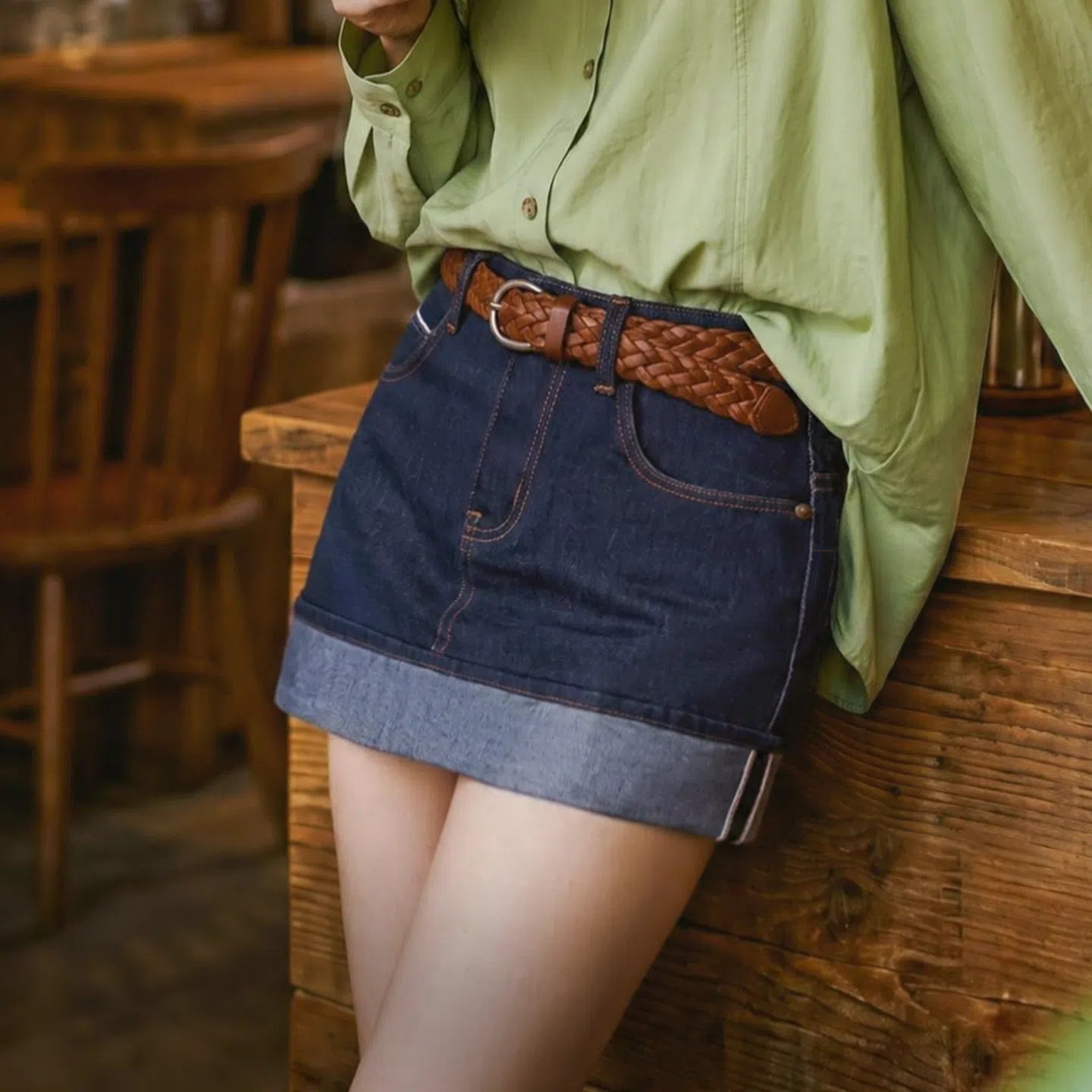 MADEN Women's Selvedge Denim Mini Skort