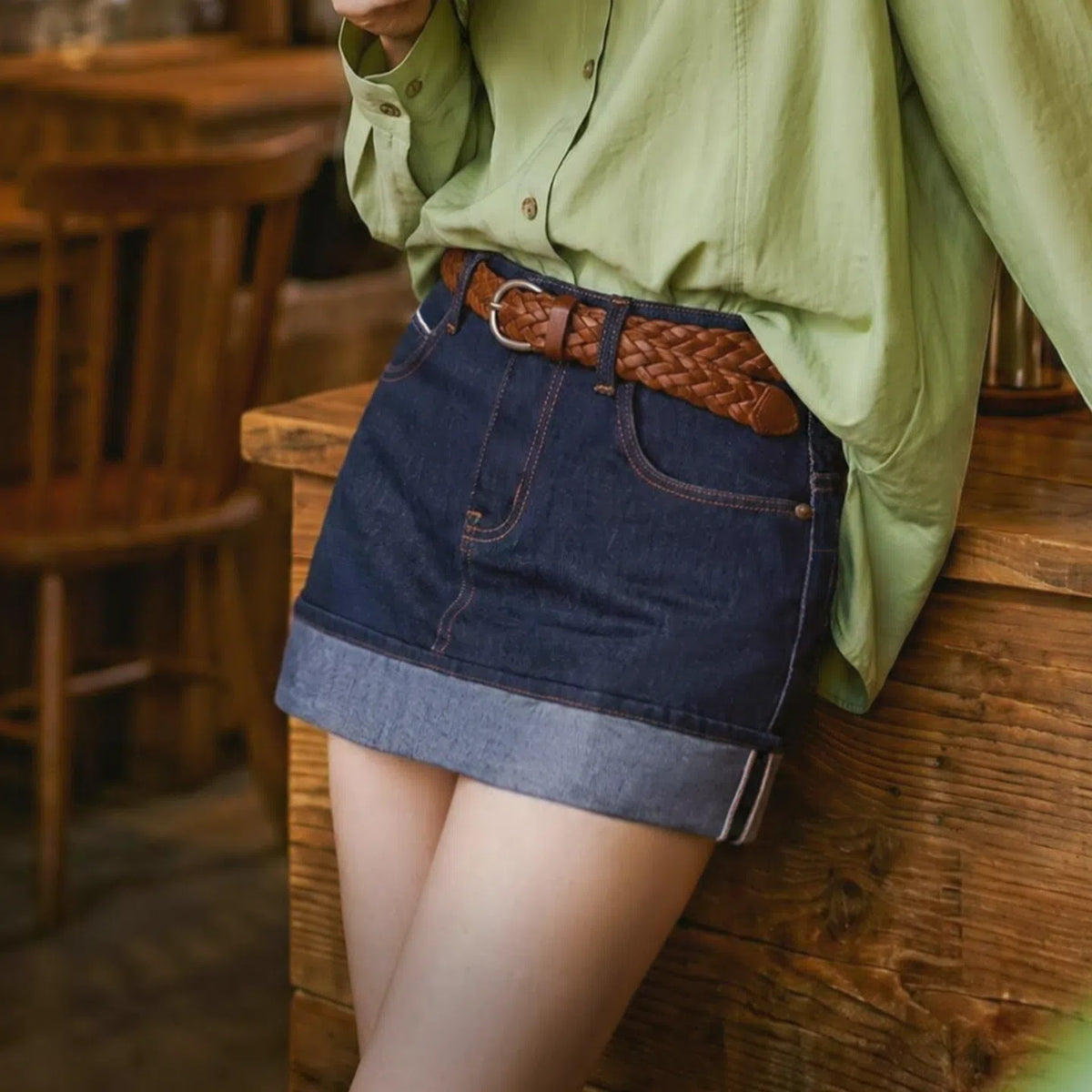 MADEN Women's Selvedge Denim Mini Skort