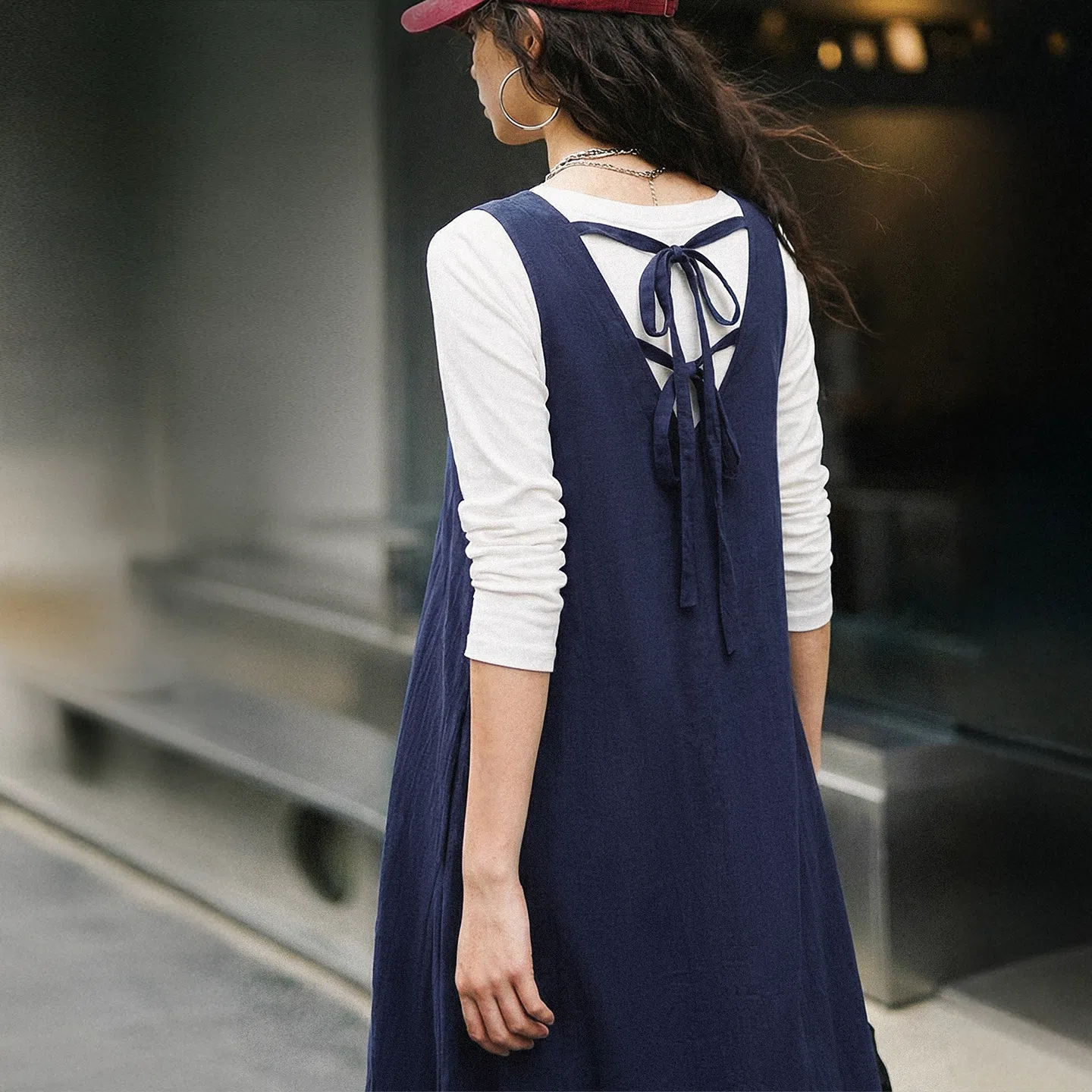 MADEN Utility Longline Weste Kleid - V-Ausschnitt