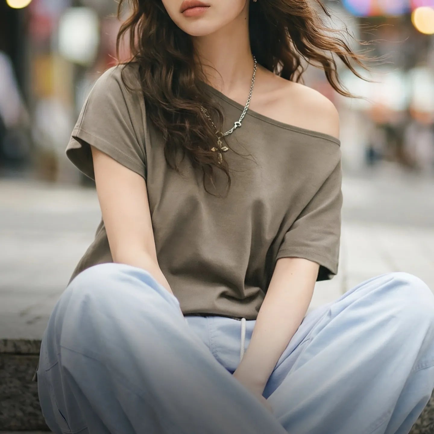 MADEN Women's Crew Neck Short-Sleeve Batwing T-Shirt