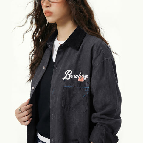 MADEN Women's Peachskin Shirt - Bowling Print