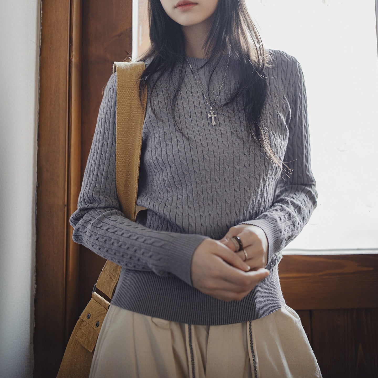 MADEN Slim Fit Ribbed Knit Thermal Pullover