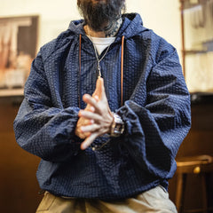 MADEN Seersucker Plaid Hooded Jacket